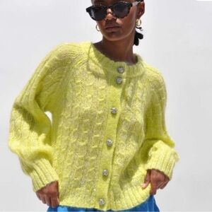 Ganni Bright Yellow Cable Knit Cardigan